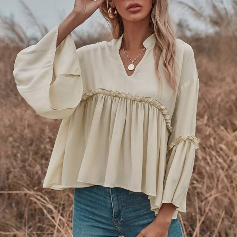 Babydoll Flouncy Blouse - beige - Picture 7 of 7